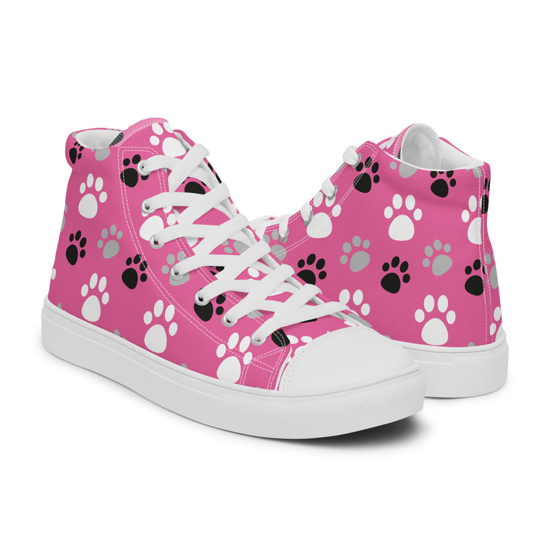Pink Paw Print High Top #165 - Top Down View | HA!LO Canvas Sneakers