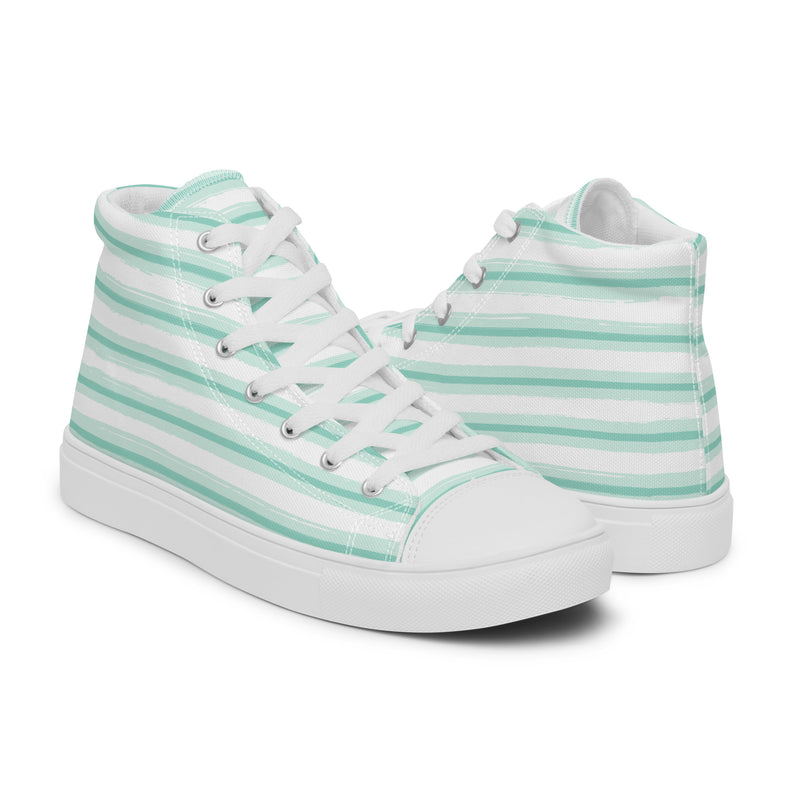 Seafoam Stripe High Top #186 - Top Down View | HA!LO Canvas Sneakers