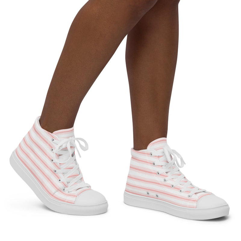 Coral Stripe High Top #188 - Opposite Side | HA!LO Canvas Sneakers