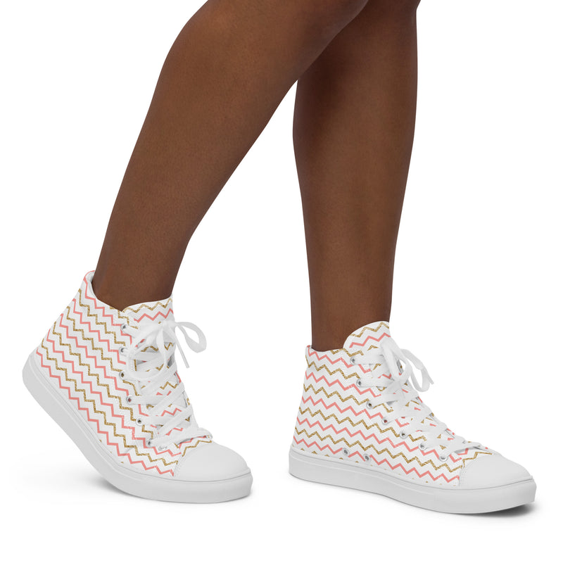 Pink Chevron Wave High Top #191 - Opposite Side | HA!LO Canvas Sneakers