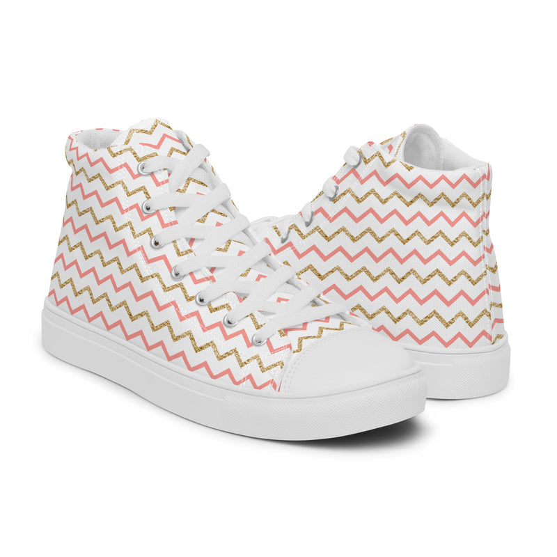 Pink Chevron Wave High Top #191 - Top Down View | HA!LO Canvas Sneakers