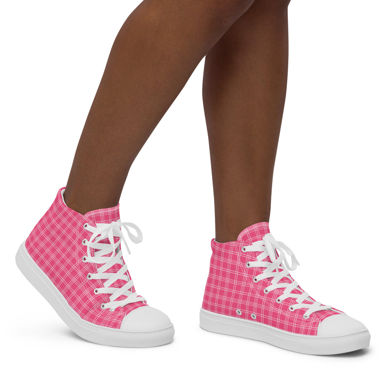 Hot Pink Plaid High Top #221 - Opposite Side | HA!LO Canvas Sneakers