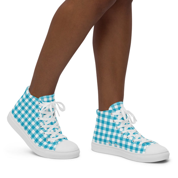 HA!LO Aqua Gingham #222 Women’s Canvas High Top Sneakers