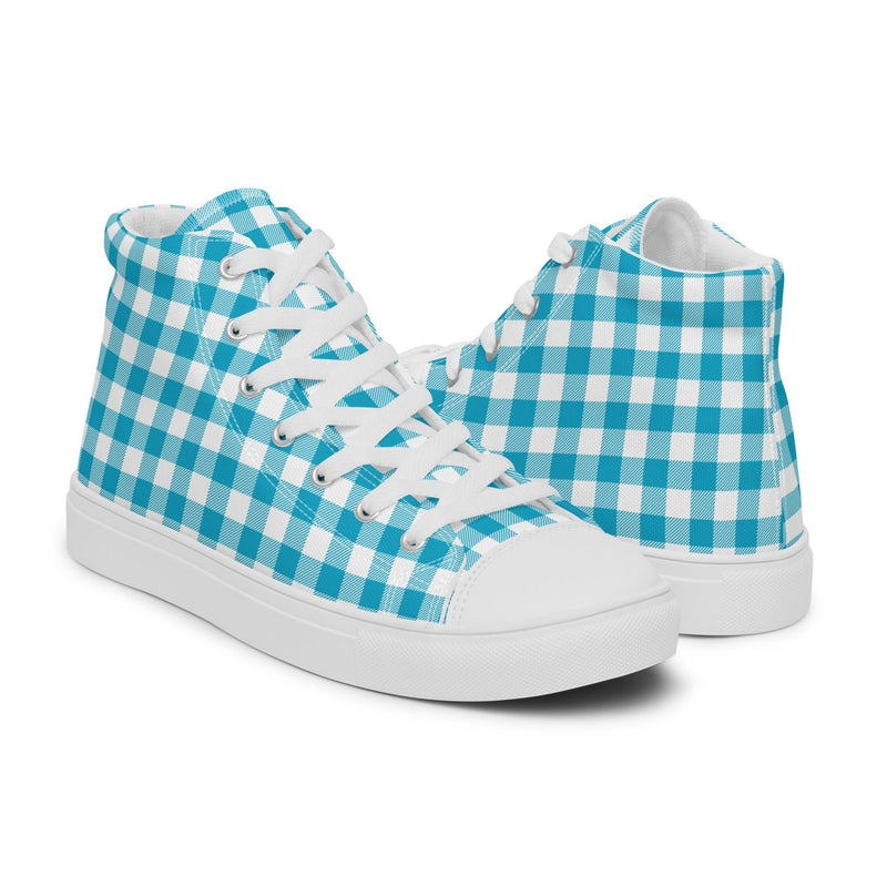 Aqua Gingham High Top #222 - Top Down View | HA!LO Canvas Sneakers