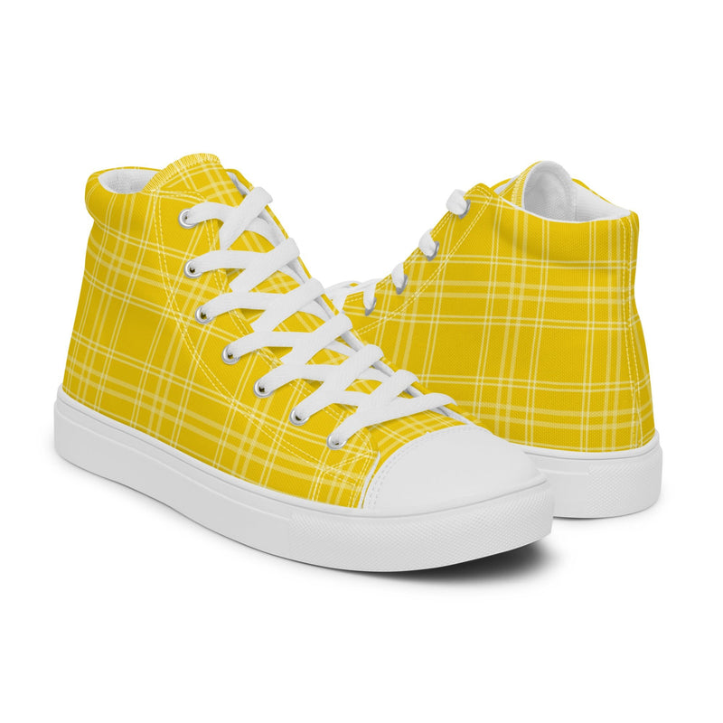 Yellow Plaid High Top #223 - Top Down View | HA!LO Canvas Sneakers