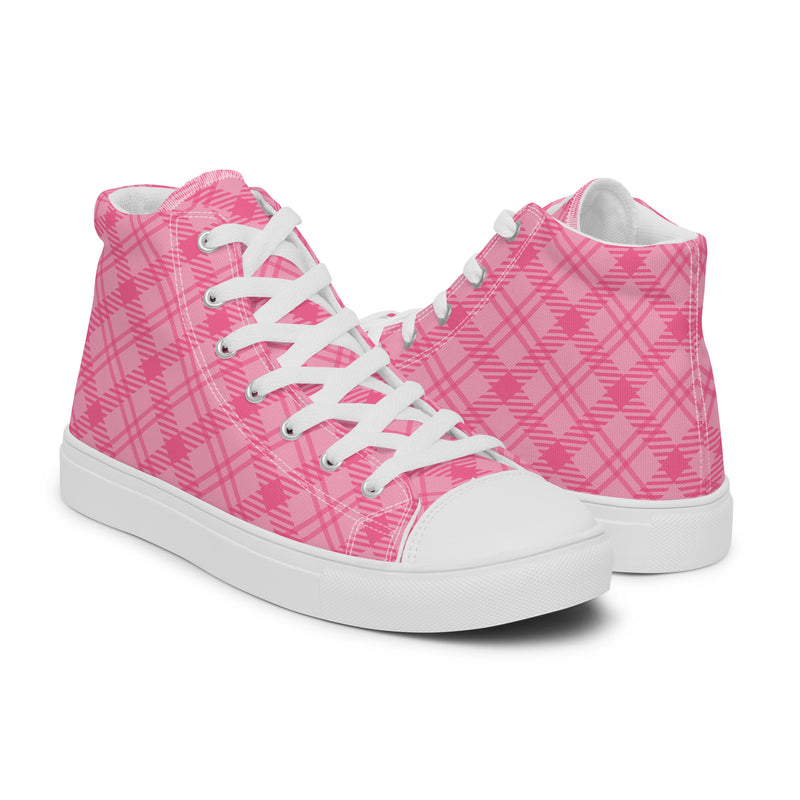 Pink Plaid High Top #225 - Top Down View | HA!LO Canvas Sneakers