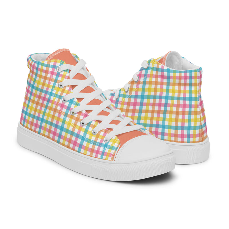 Rainbow Plaid High Top #227 - Top Down View | HA!LO Canvas Sneakers