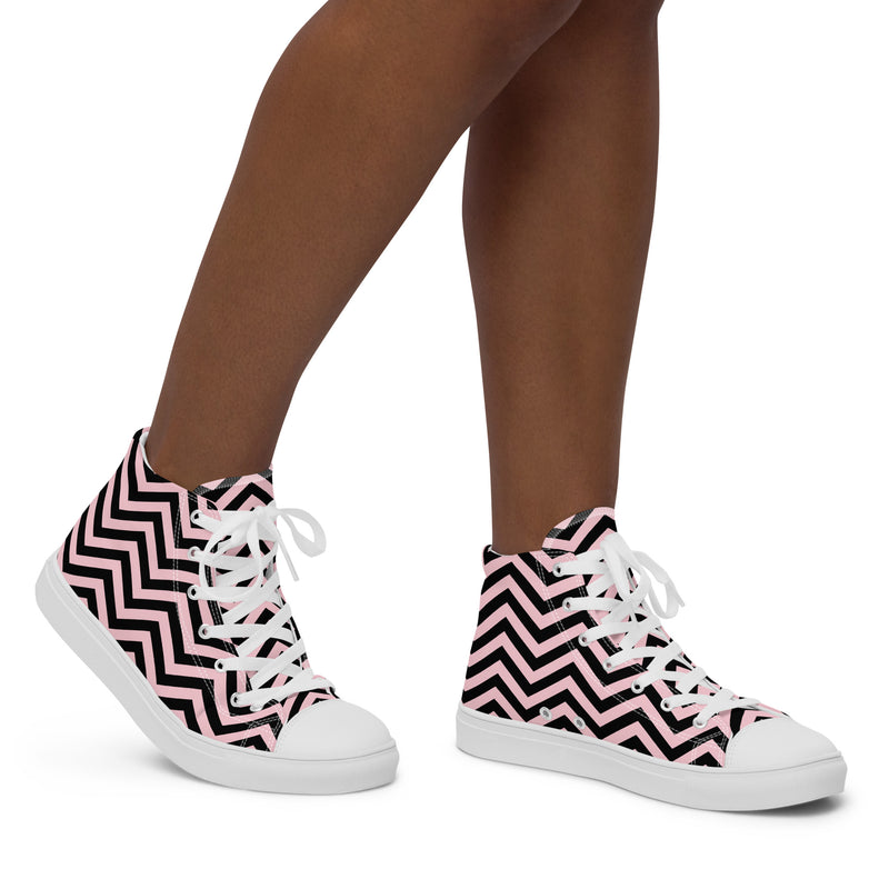 Pink Chevron High Top #239 - Opposite Side | HA!LO Canvas Sneakers