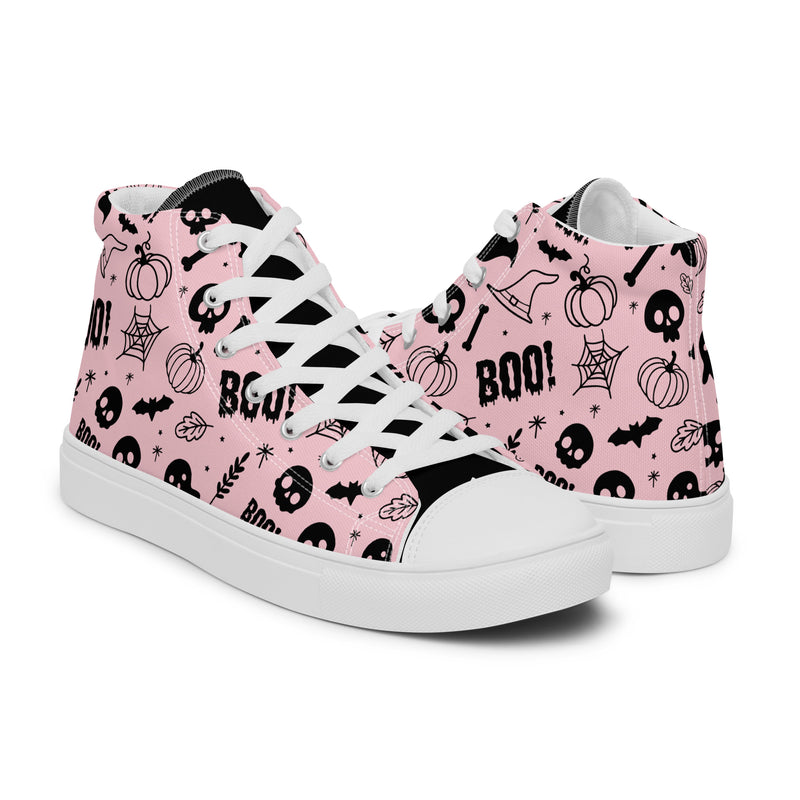 Pink Boo High Top #240 - Top Down View | HA!LO Canvas Sneakers