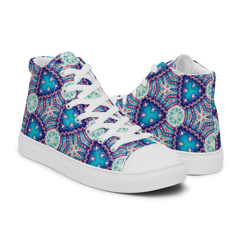 Blue Mandala High Top #252 - Top Down View | HA!LO Canvas Sneakers