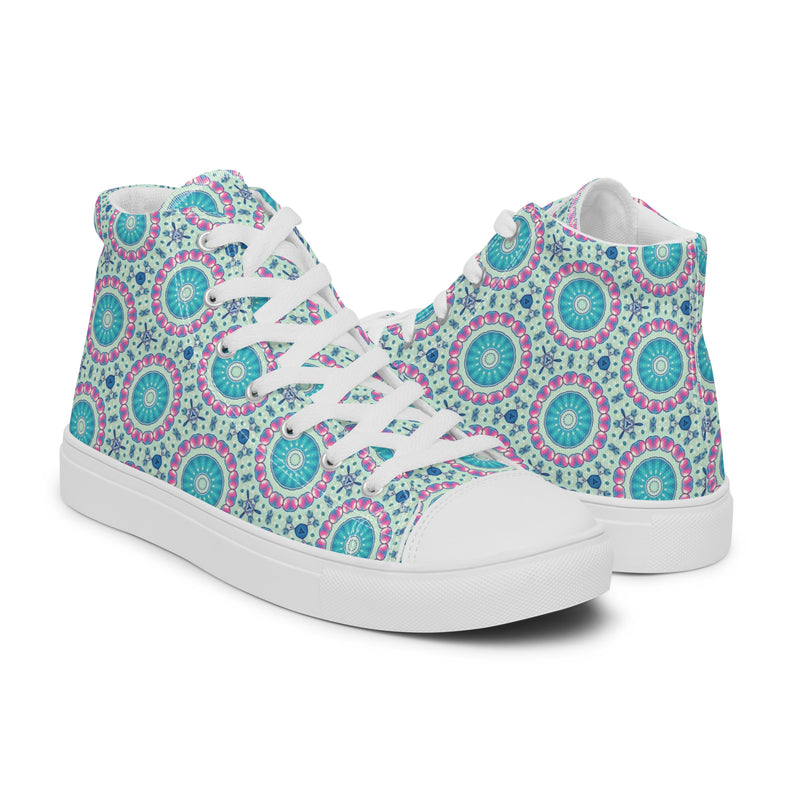 Teal Mandala High Top #253 - Top Down View | HA!LO Canvas Sneakers