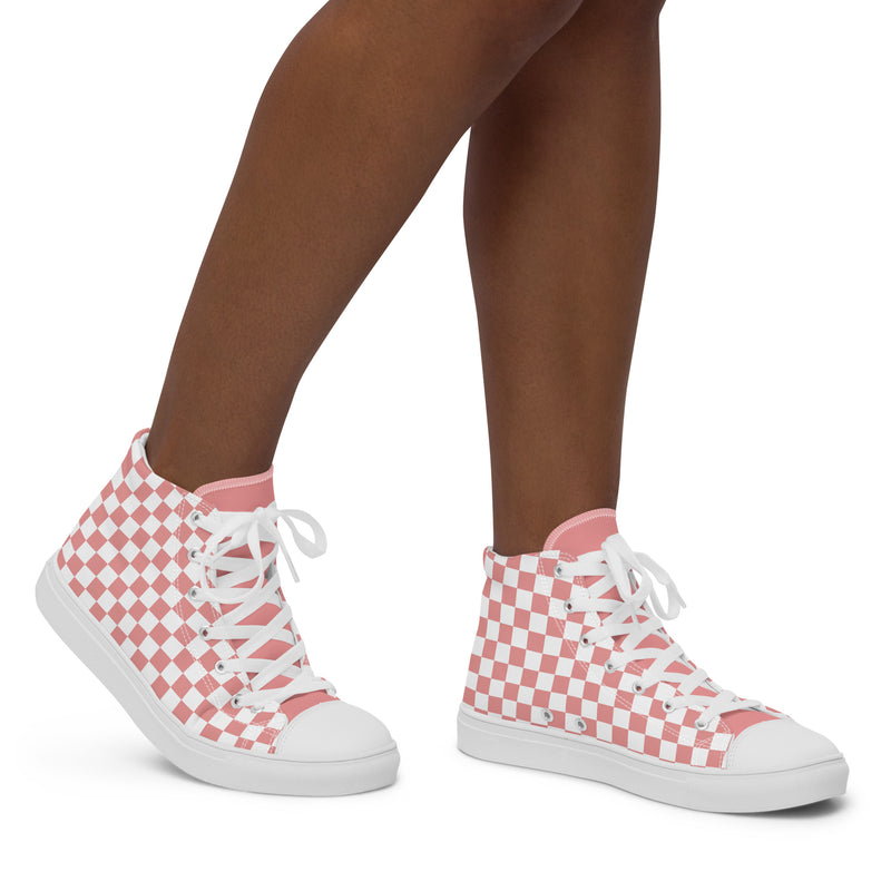 Pink Check High Top #303 - Opposite Side | HA!LO Canvas Sneakers