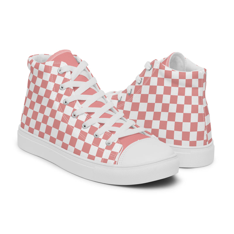 Pink Check High Top #303 - Top Down View | HA!LO Canvas Sneakers