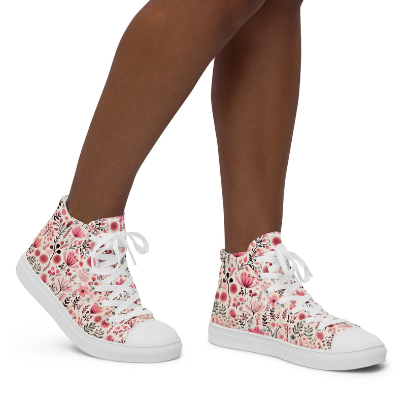 Pink Floral Heart High Top #313 - Opposite Side | HA!LO Canvas Sneakers