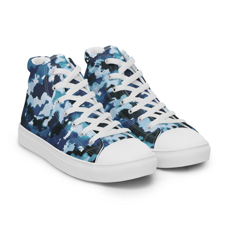 Blue Ink Splash High Top #26 - Front View | HA!LO Canvas Sneakers