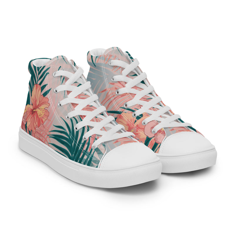 Tropical Hibiscus High Top #28 - Front View | HA!LO Canvas Sneakers