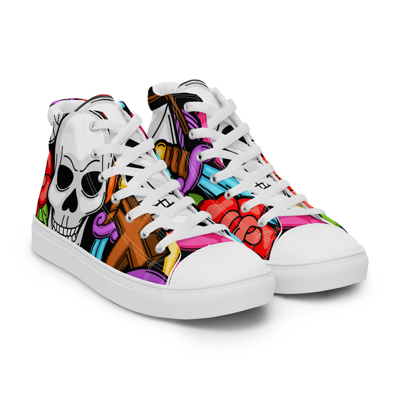 Skull Rose High Top #36 - Front View | HA!LO Canvas Sneakers