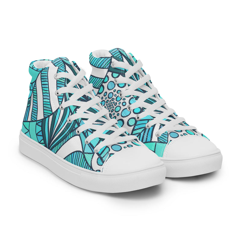 Teal Abstract High Top #60 - Front View | HA!LO Canvas Sneakers