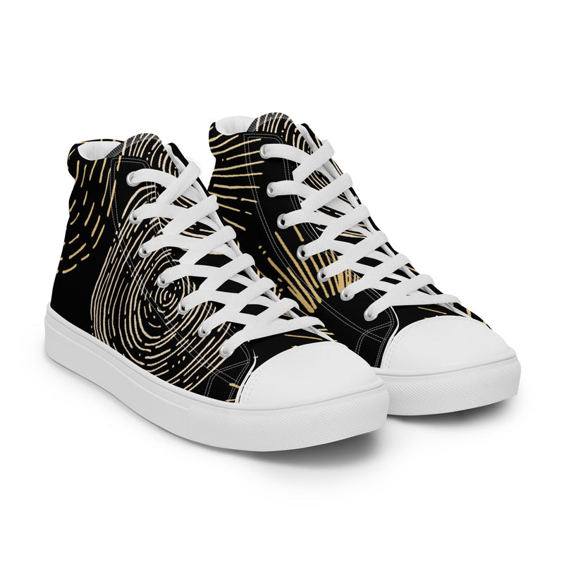 Black Gold Spiral High Top #62 - Front View | HA!LO Canvas Sneakers