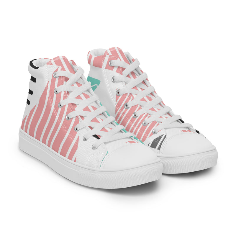 Pink Stripe Dot High Top #63 - Front View | HA!LO Canvas Sneakers