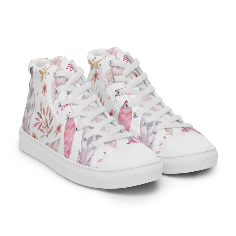 Pink Botanical High Top #68 - Front View | HA!LO Canvas Sneakers