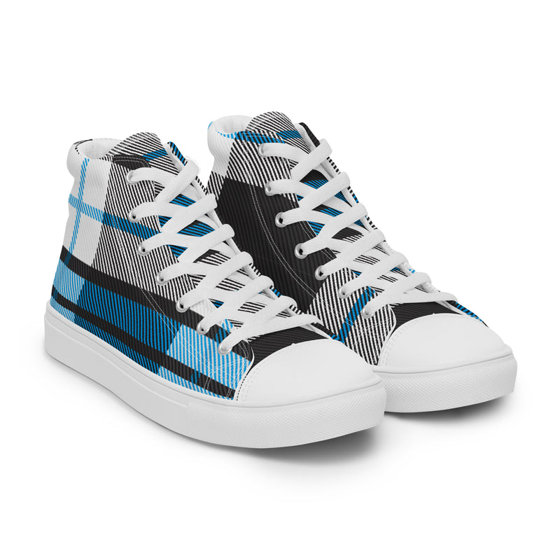 Blue Tartan High Top #84 - Front View | HA!LO Canvas Sneakers