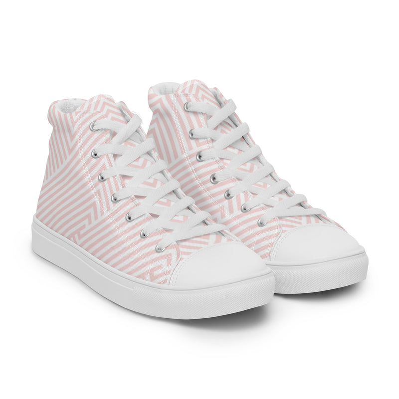 Pink Herringbone High Top #95 - Front View | HA!LO Canvas Sneakers