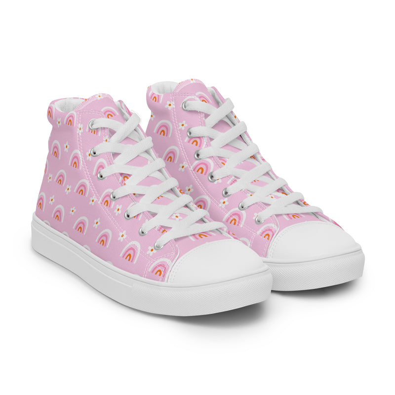 Pink Rainbow High Top #123 - Front View | HA!LO Canvas Sneakers