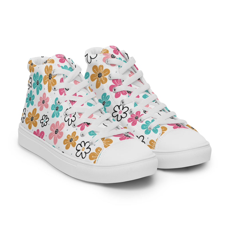 Retro Flower High Top #133 - Front View | HA!LO Canvas Sneakers