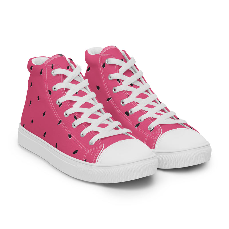 Pink Watermelon High Top #145 - Front View | HA!LO Canvas Sneakers
