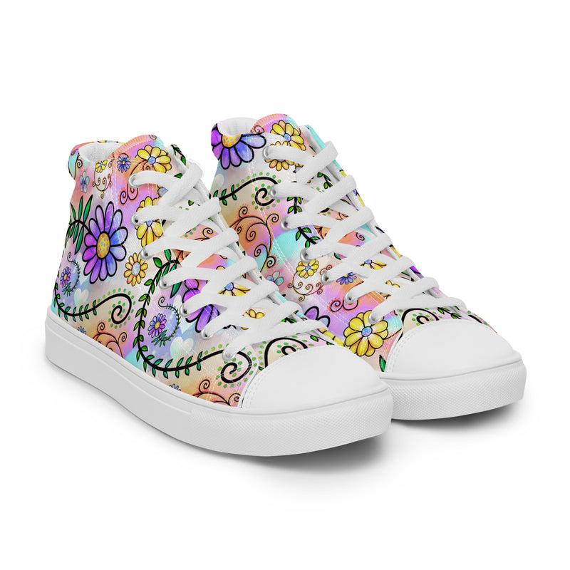 Purple Daisy Garden High Top #151 - Front View | HA!LO Canvas Sneakers