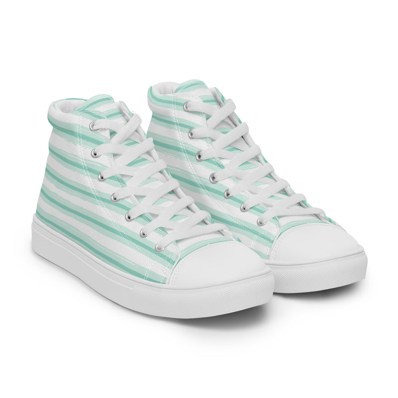 Seafoam Stripe High Top #186 - Front View | HA!LO Canvas Sneakers