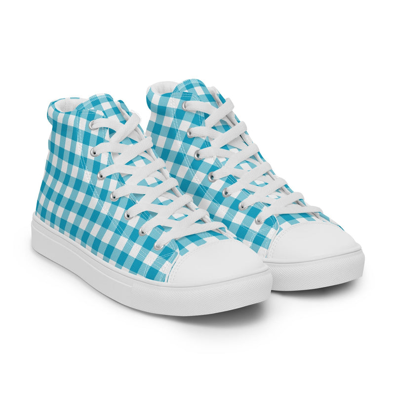 Aqua Gingham High Top #222 - Front View | HA!LO Canvas Sneakers