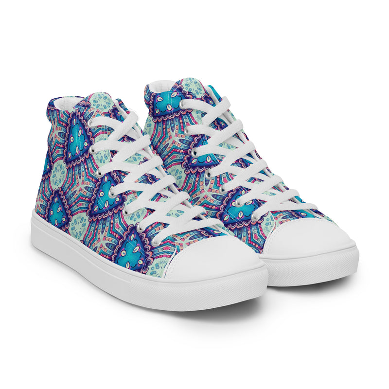 Blue Mandala High Top #252 - Front View | HA!LO Canvas Sneakers