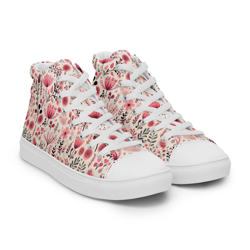Pink Floral Heart High Top #313 - Lifestyle Shot | HA!LO Canvas Sneakers